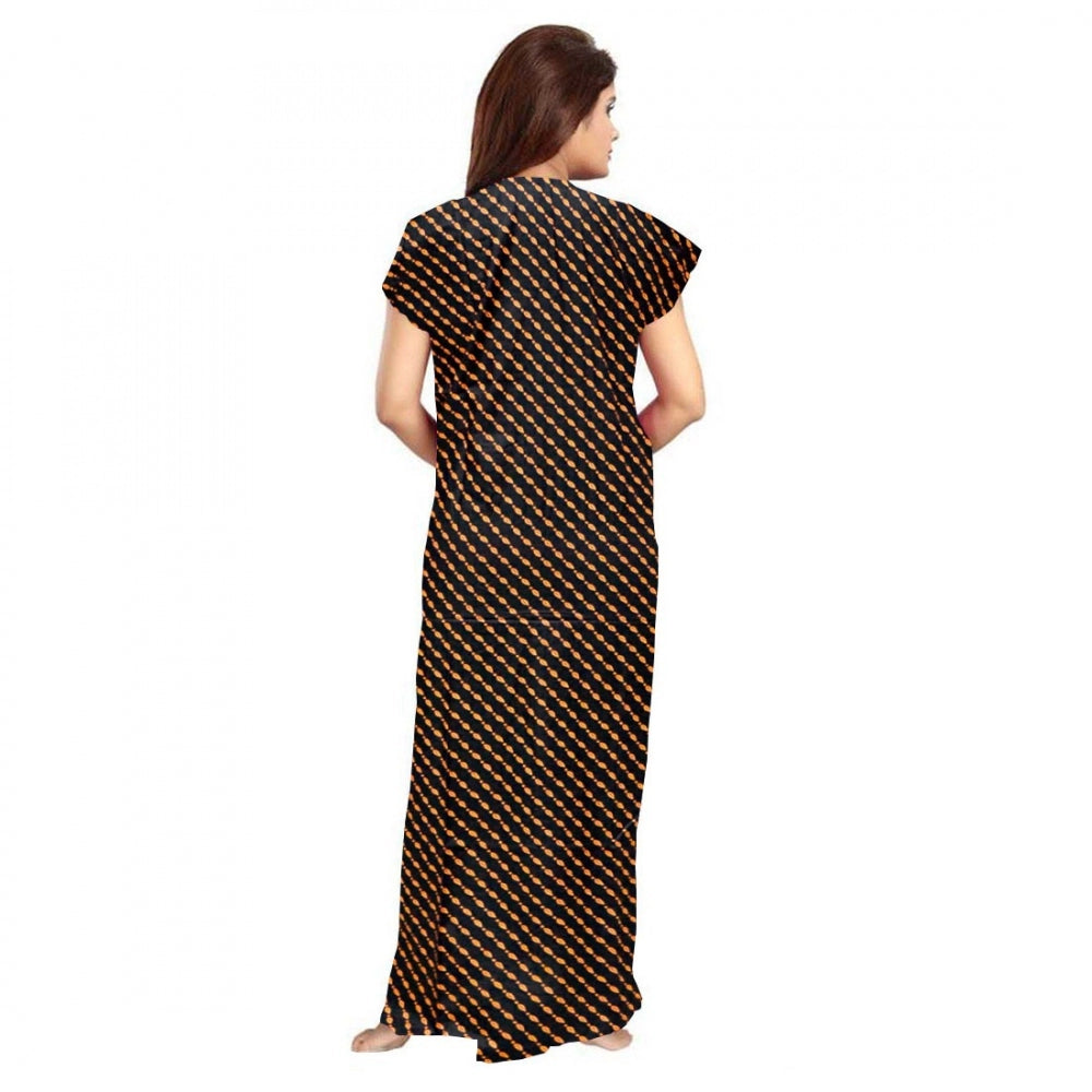 Women's Cotton Printed Maxi Nighty — Brown · 46_L