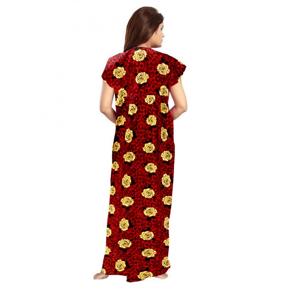 Women's Cotton Printed Maxi Nighty — Maroon