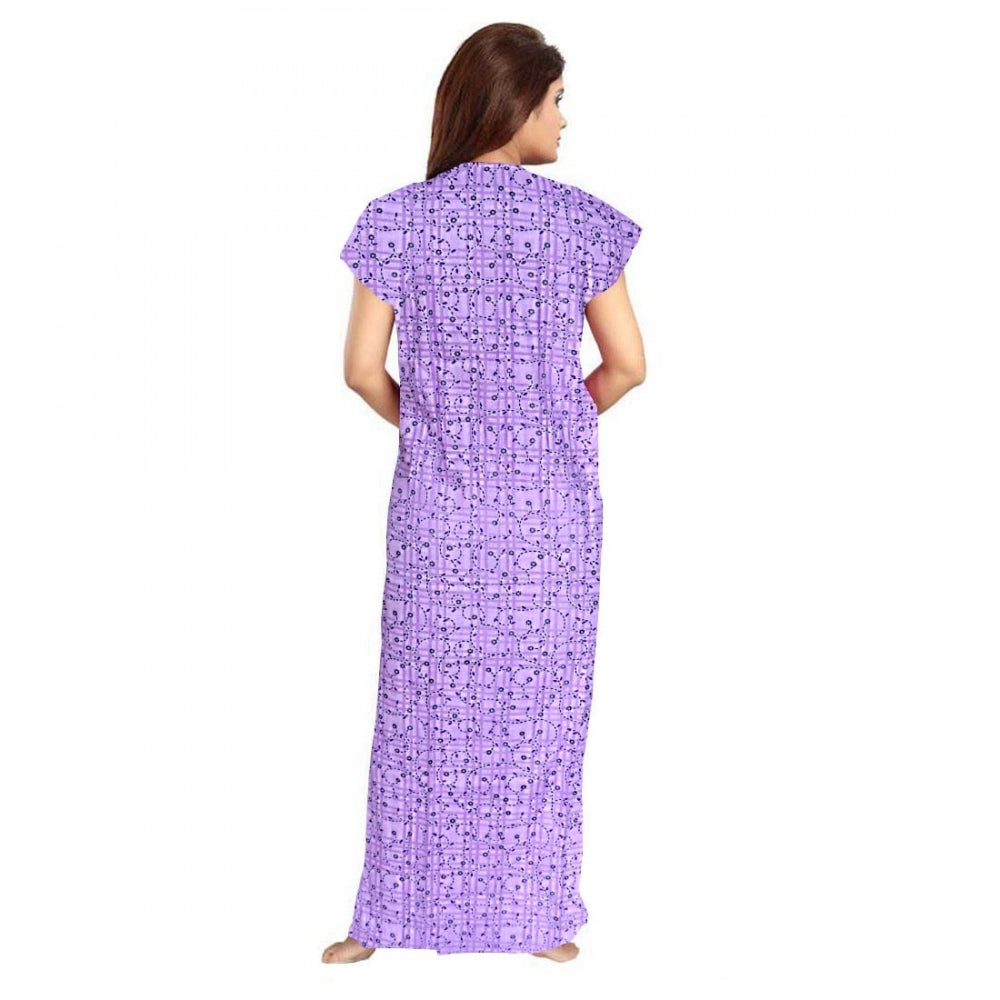 Women's Cotton Printed Maxi Nighty — Lavender