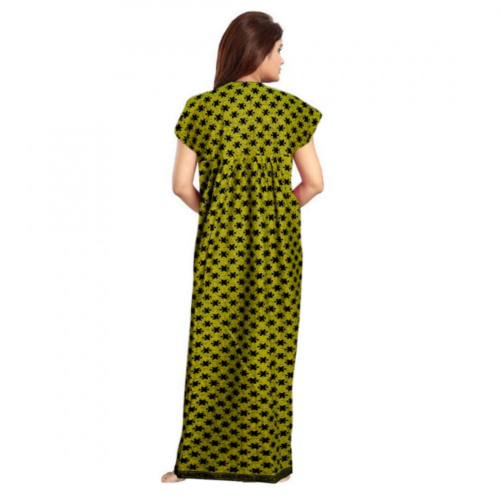 Women's Cotton Printed Maxi Nighty — Green · 03_L