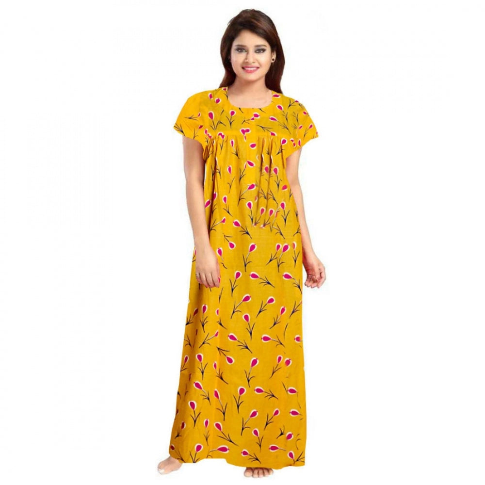 Women's Cotton Printed Maxi Nighty — Yellow · 21_L