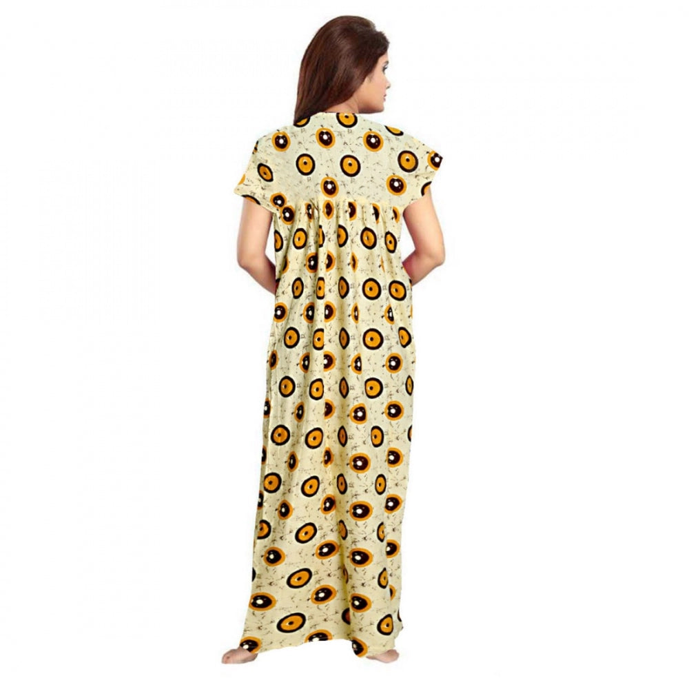 Women's Cotton Printed Maxi Nighty — Off White · 18_L