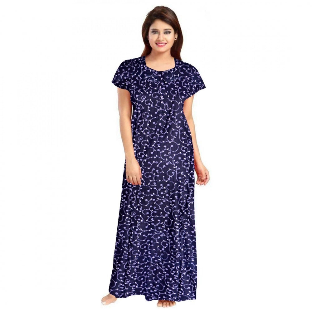 Women's Cotton Printed Maxi Nighty — Blue · 13_L