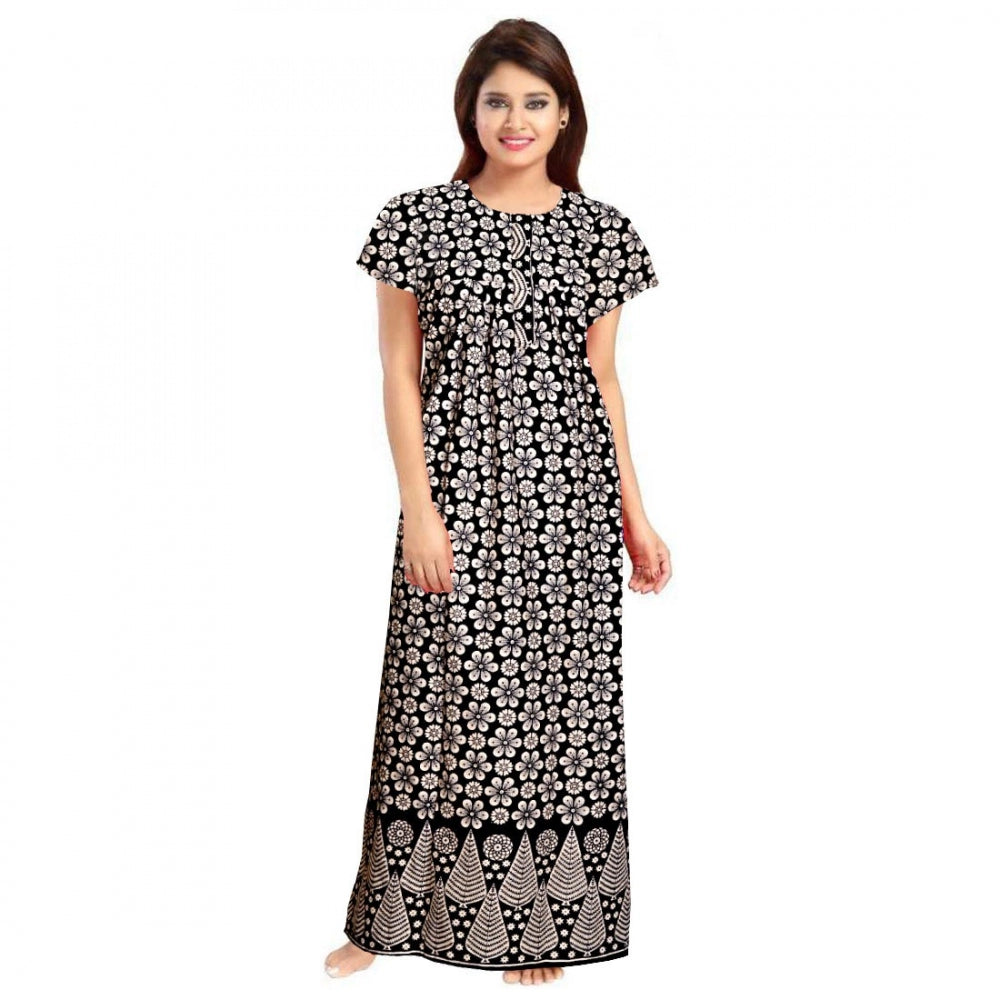 Women's Cotton Printed Maxi Nighty — Black · 29_L