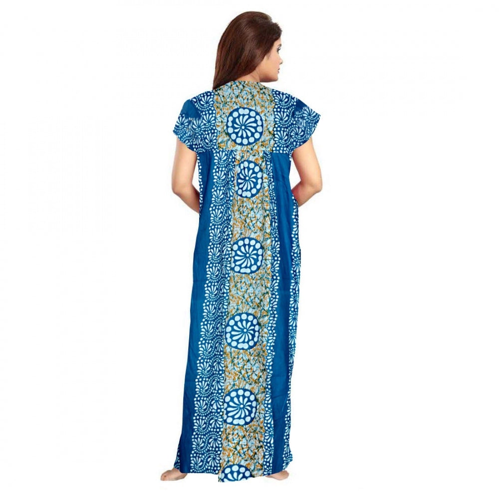 Women's Cotton Printed Maxi Nighty — Blue · 26_L