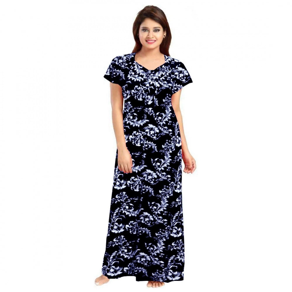 Women's Cotton Printed Maxi Nighty — Blue · 37_L