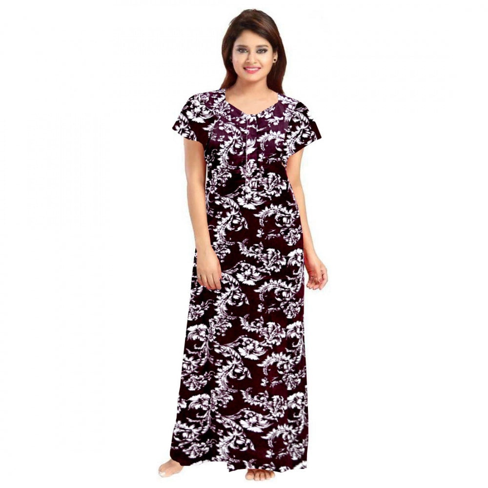 Women's Cotton Printed Maxi Nighty — Wine · 36_L