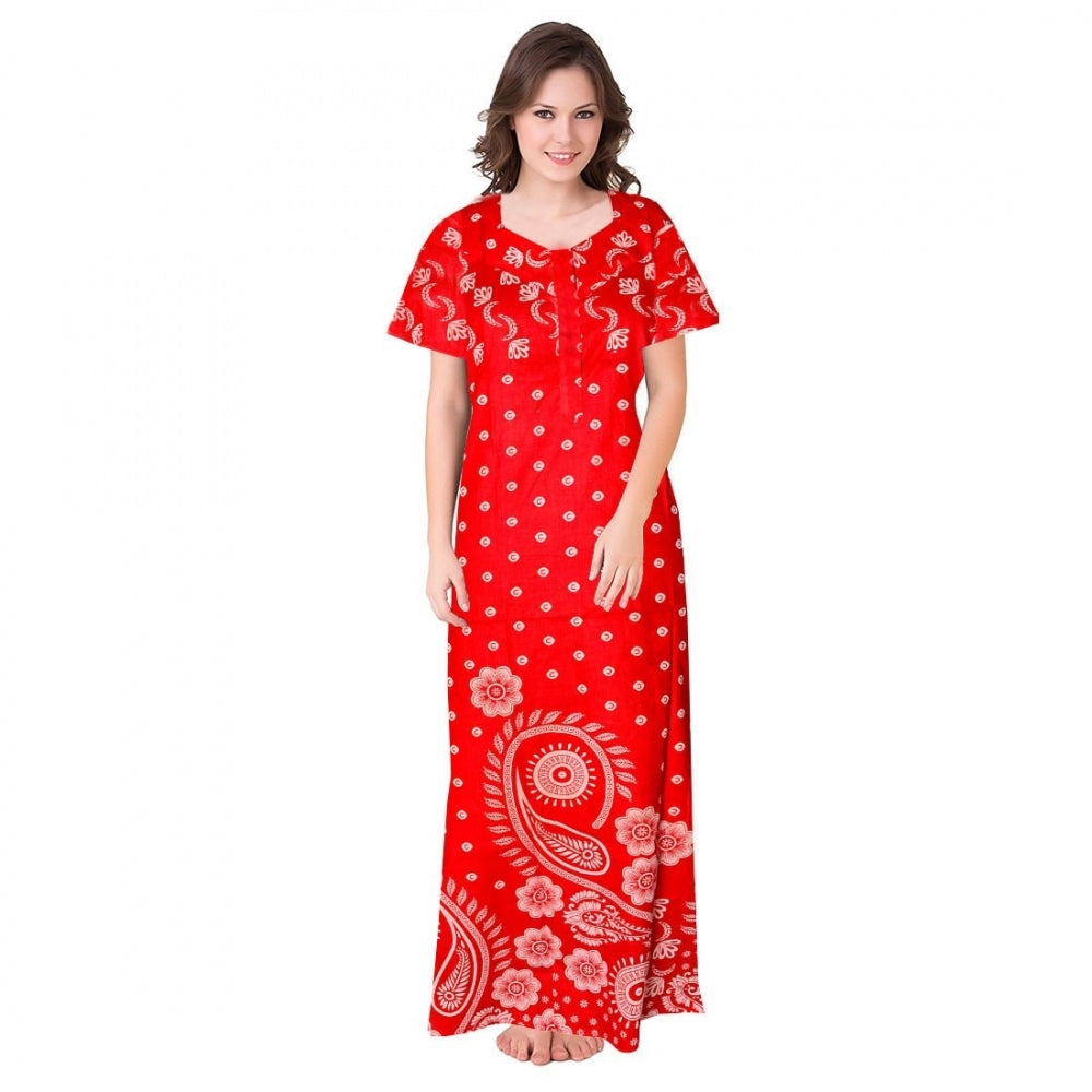 Women's Cotton Printed Maxi Nighty — Red · 54_L
