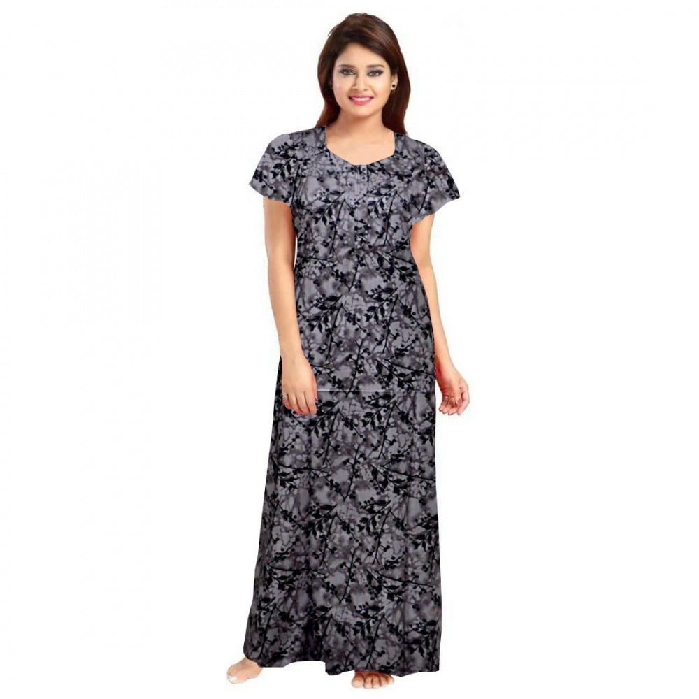 Women's Cotton Printed Maxi Nighty — Grey · 50_L