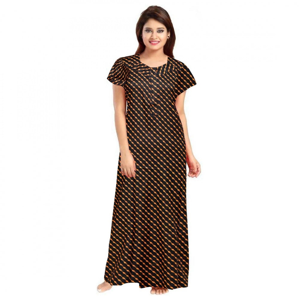 Women's Cotton Printed Maxi Nighty — Brown · 46_L