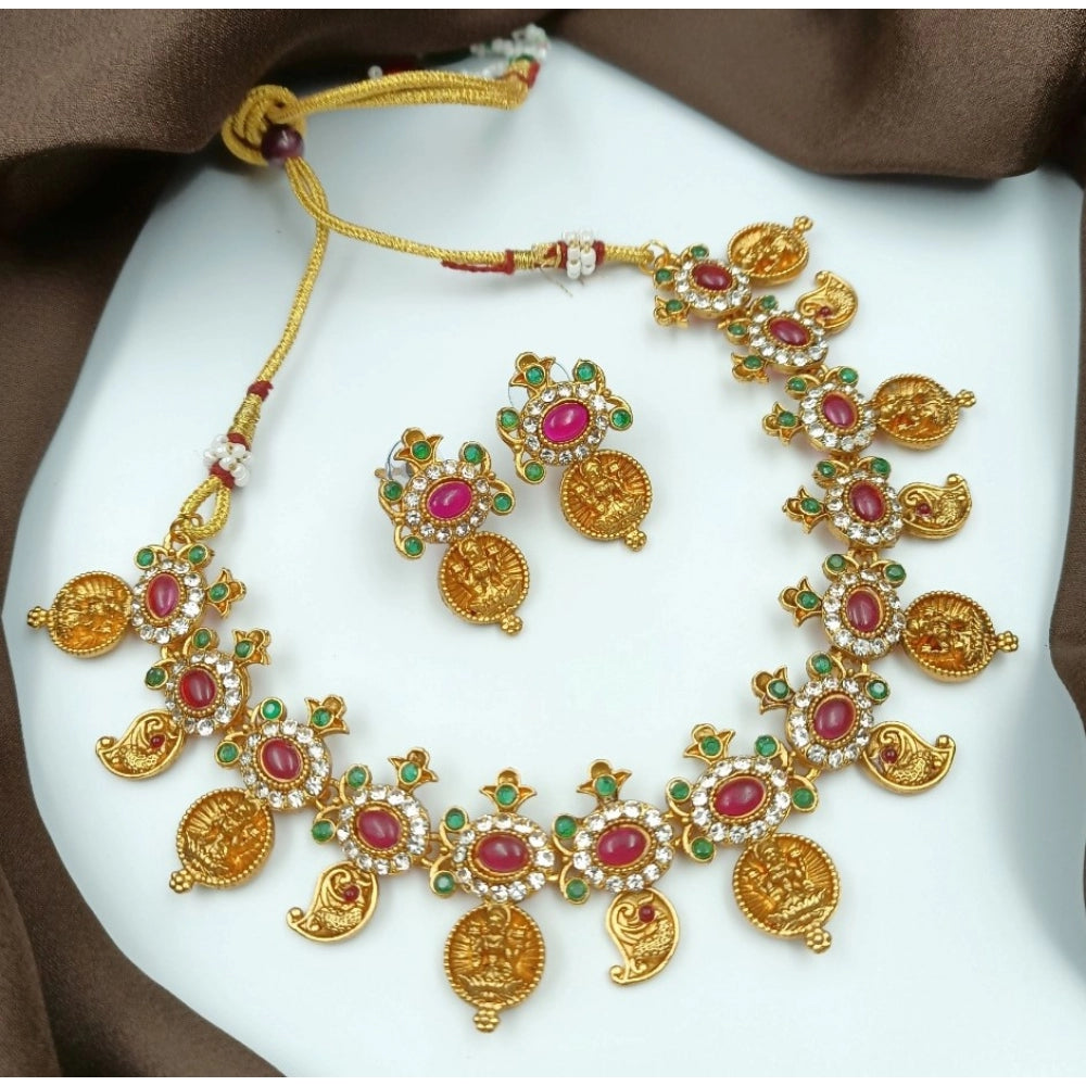 Women's Gold Plated Traditional Necklace And Earrings Set