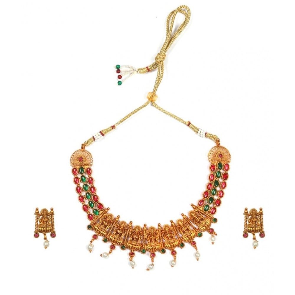 Women's Temple Necklace And Earrings Set In Gold Plating