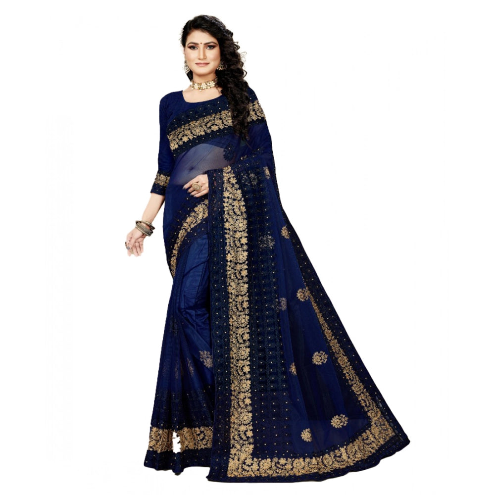 Women's Net Saree — Navy Blue