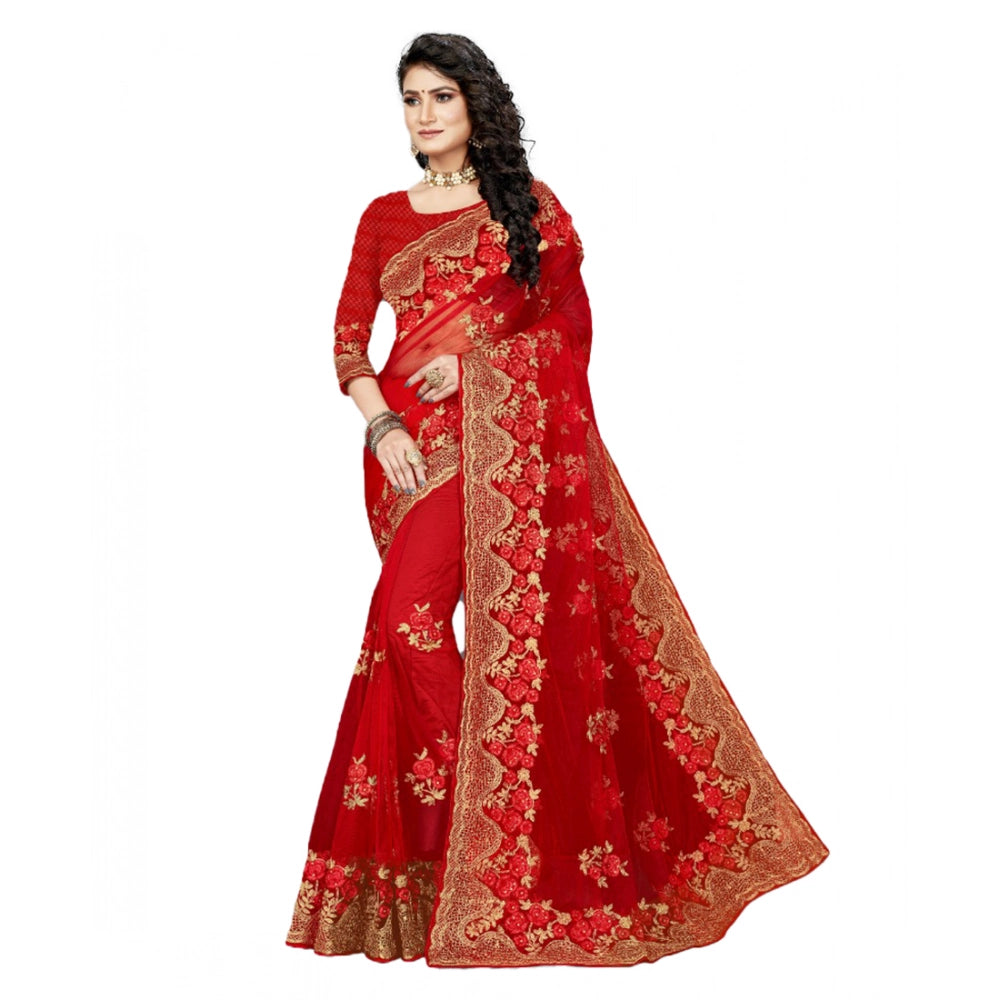 Women's Net Saree — Red