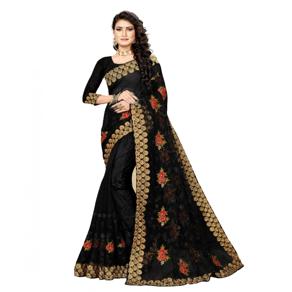 Women's Net Saree — Black