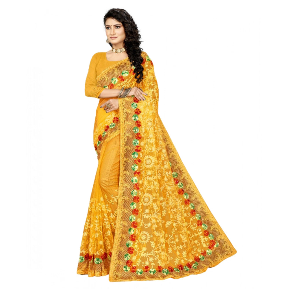 Women's Net Saree — Yellow