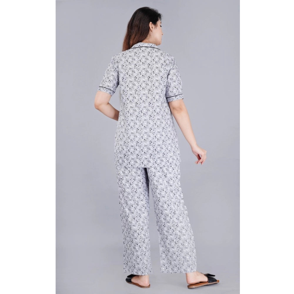 Women's Casual Half Sleeve Printed Viscose Rayon Shirt — Grey · ar_L