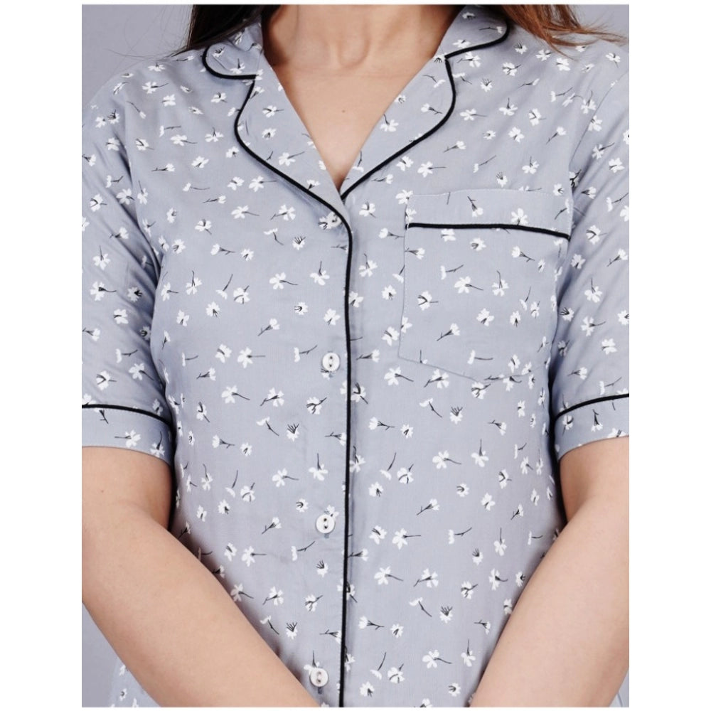 Women's Casual Half Sleeve Printed Viscose Rayon Shirt — Grey · ey_L