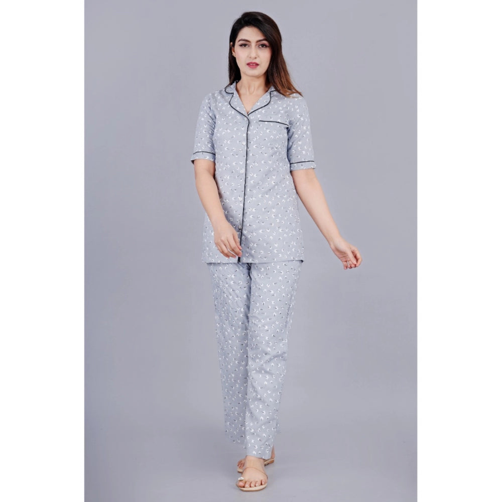 Women's Casual Half Sleeve Printed Viscose Rayon Shirt — Grey · ey_L