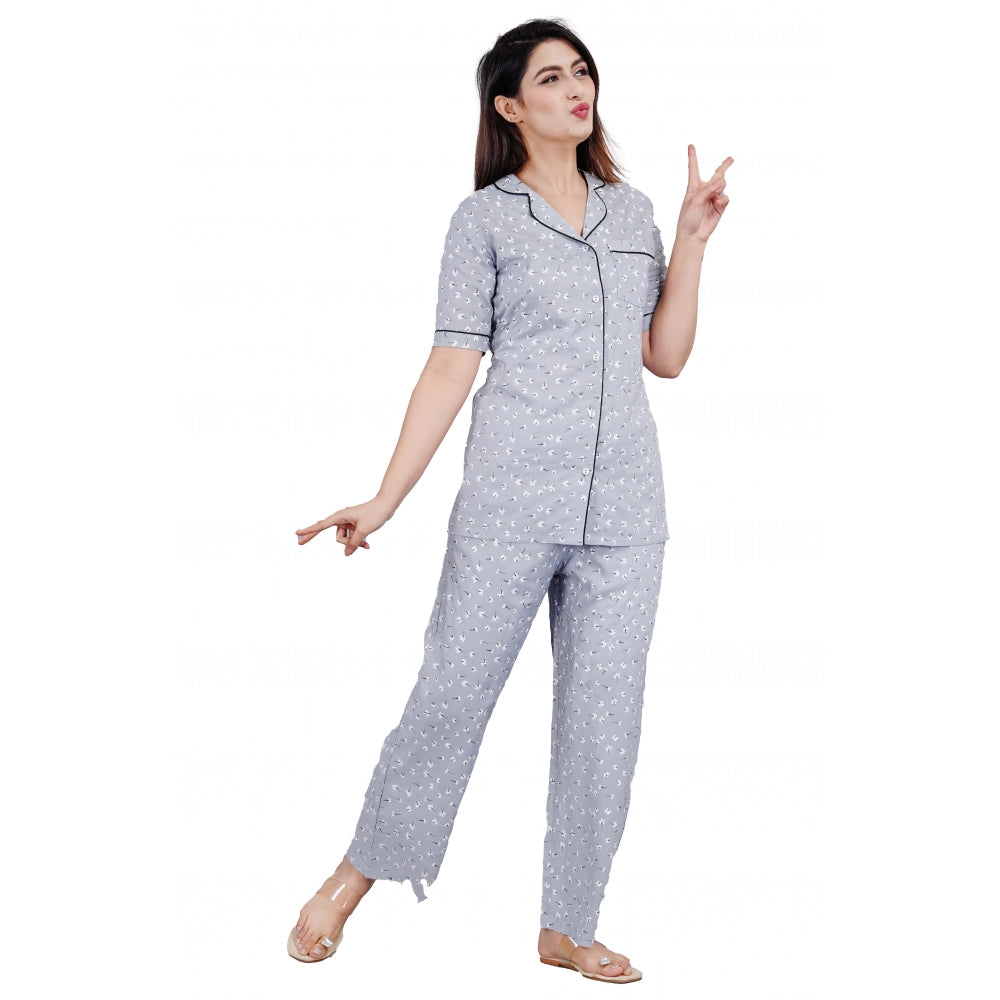Women's Casual Half Sleeve Printed Viscose Rayon Shirt — Grey · ey_L