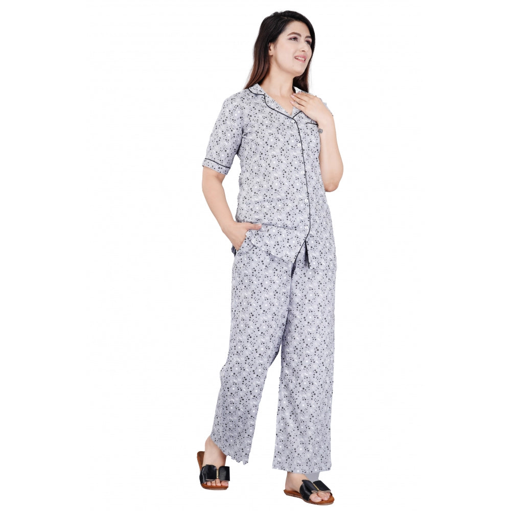 Women's Casual Half Sleeve Printed Viscose Rayon Shirt — Grey · ar_L