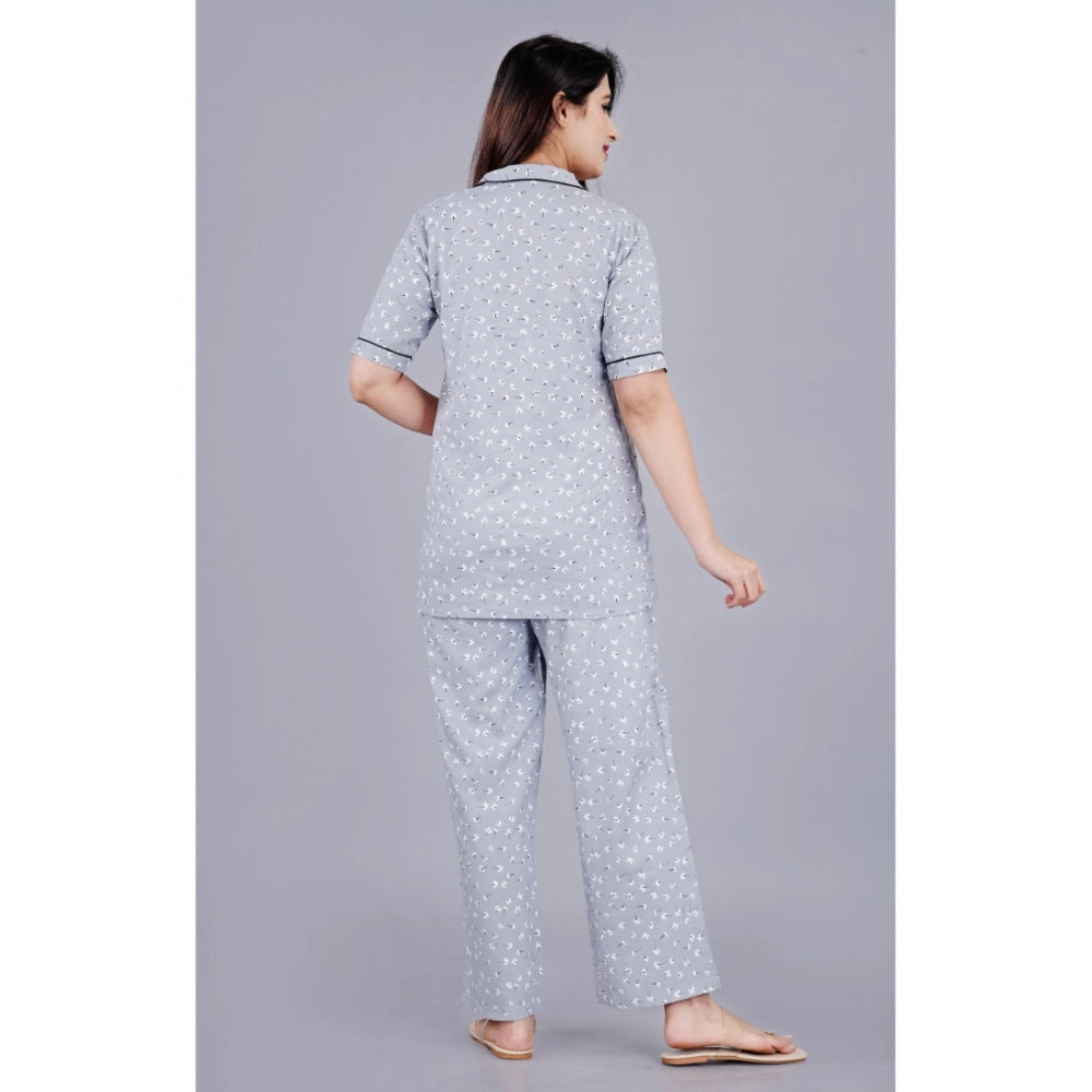 Women's Casual Half Sleeve Printed Viscose Rayon Shirt — Grey · ey_L