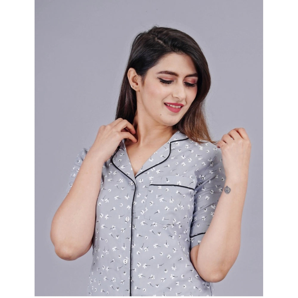 Women's Casual Half Sleeve Printed Viscose Rayon Shirt — Grey · ey_L