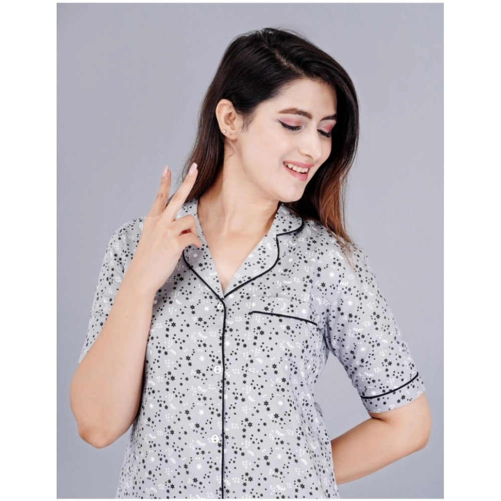 Women's Casual Half Sleeve Printed Viscose Rayon Shirt — Grey · ar_L