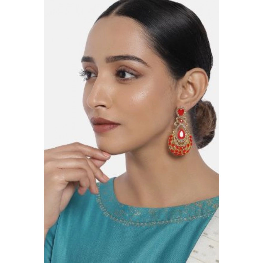 Women's Rose Gold Plated Alloy Earrings — Gold & Red