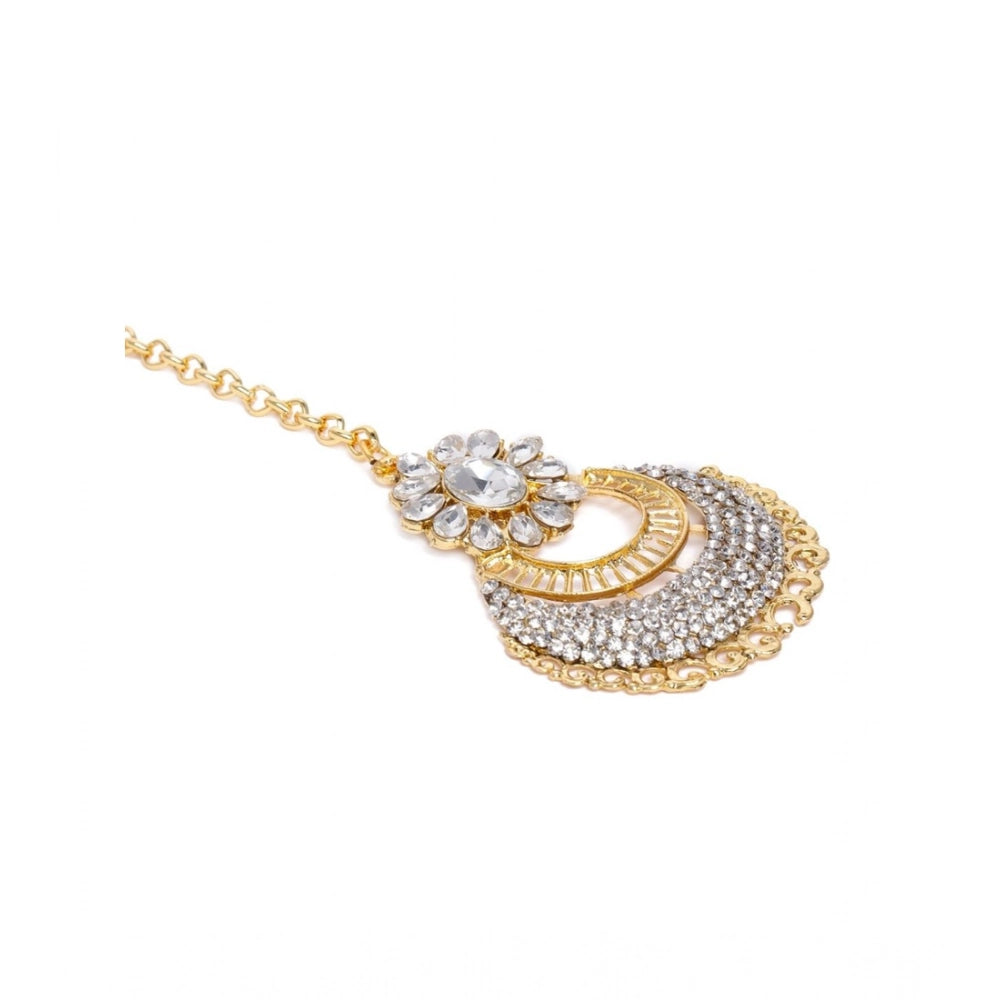 Women's Rose Gold Plated Alloy Kundan Earrings & Mangtikka — White