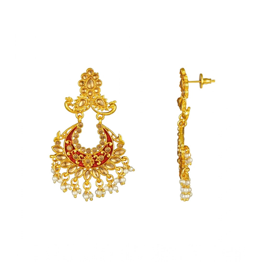 Women's Rose Gold Plated Alloy Kundan Earrings & Mangtikka — Maroon
