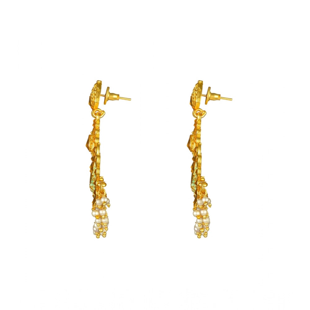 Women's Rose Gold Plated Alloy Kundan Earrings & Mangtikka — Green · 0055