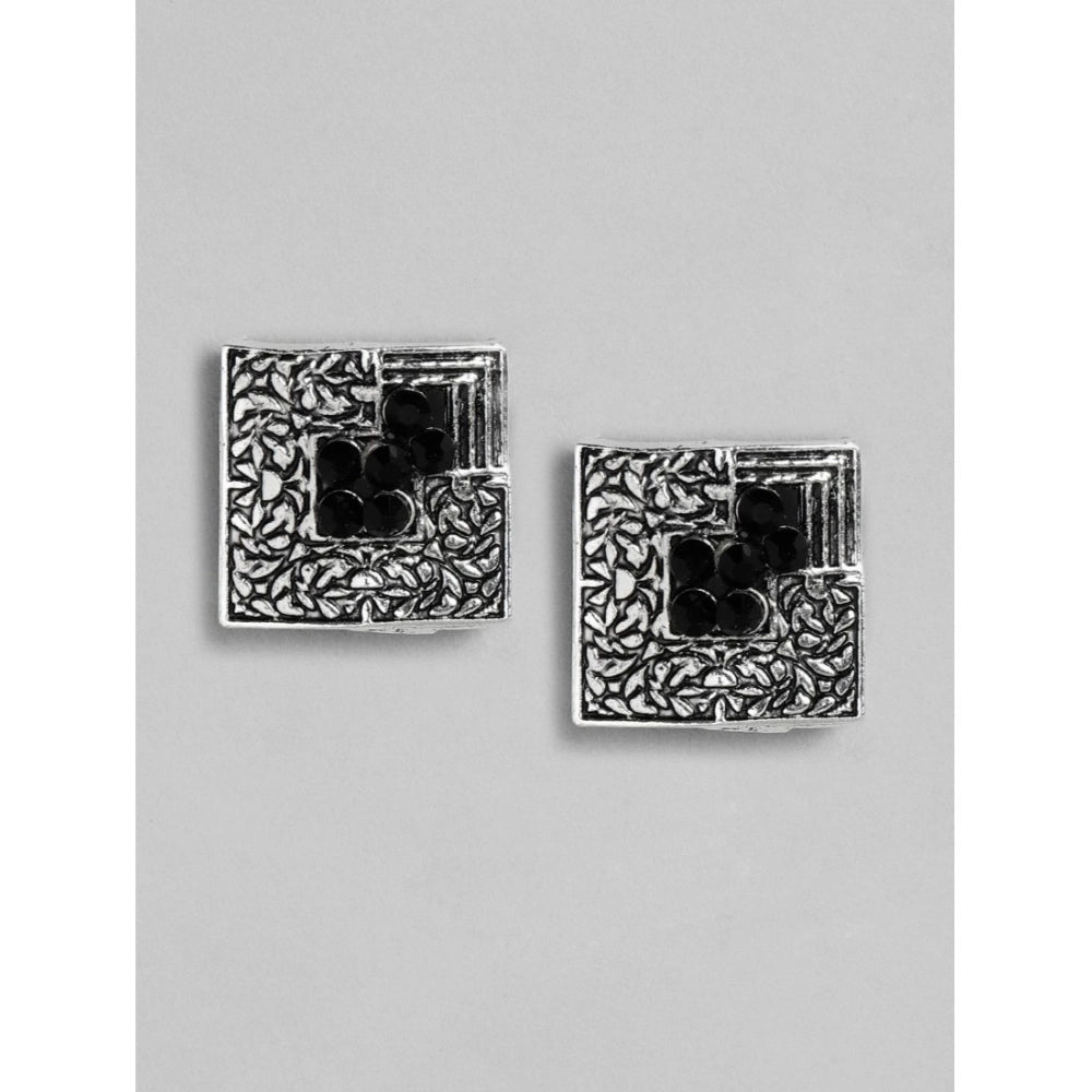 Women's Rose Gold Plated Alloy Necklace & Earings Set — Silver & Black