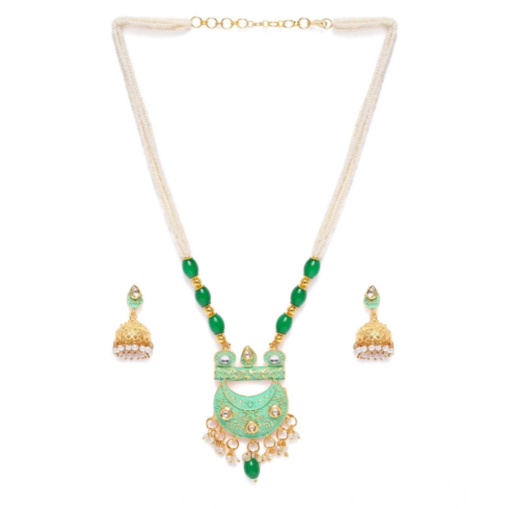 Women's Rose Gold Plated Alloy Necklace & Earings Set — Green · 0134