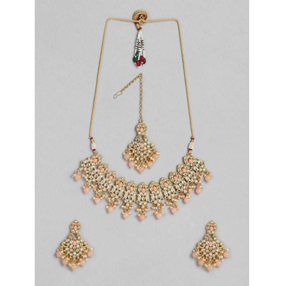 Women's Rose Gold Plated Alloy Necklace & Earings Set — Pink