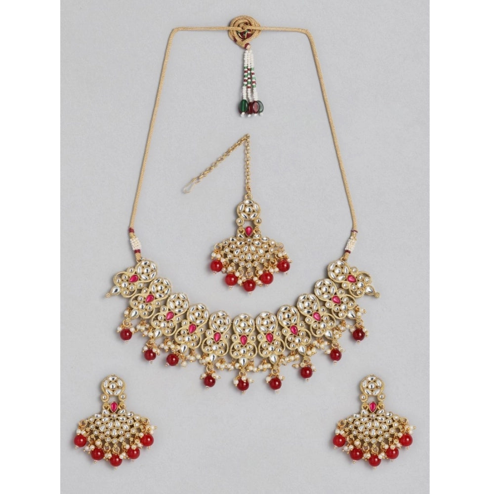Women's Rose Gold Plated Alloy Necklace & Earings Set — Red