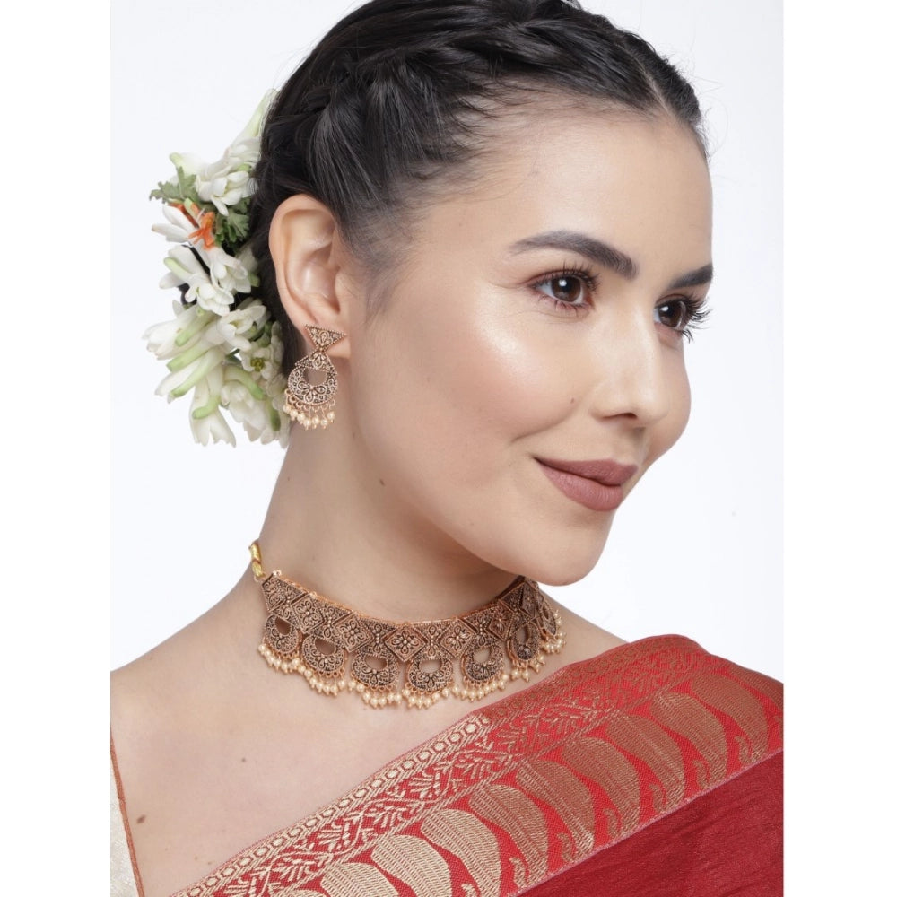Women's Rose Gold Plated Alloy Necklace & Earings Set — Gold · 0254