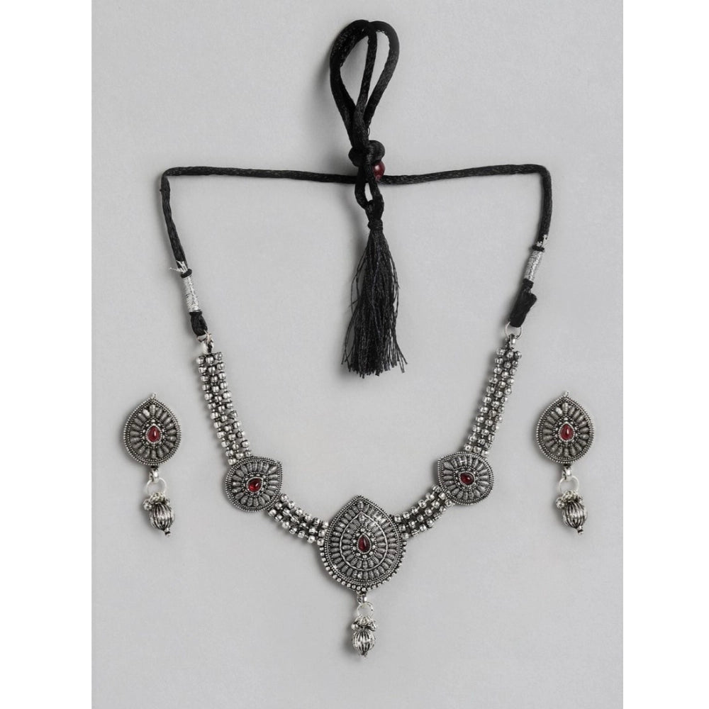 Women's Rose Gold Plated Alloy Necklace & Earings Set — Silver · 0223
