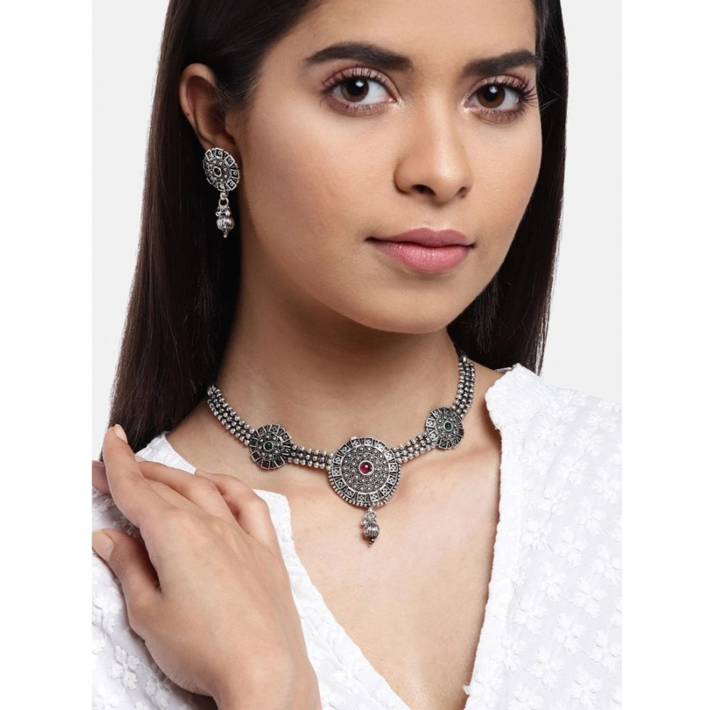Women's Rose Gold Plated Alloy Necklace & Earings Set — Silver · 0220