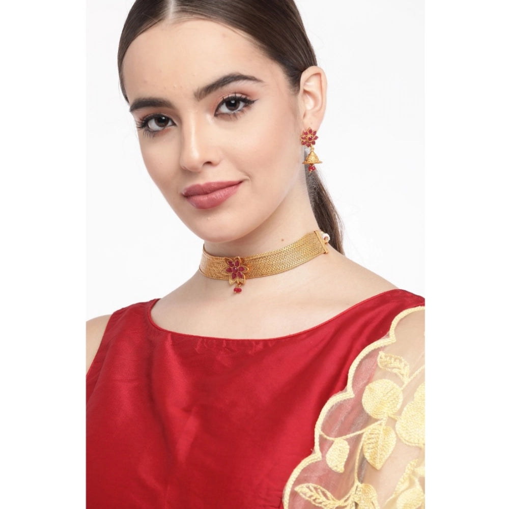 Women's Rose Gold Plated Alloy Necklace & Earings Set — Gold · 0207