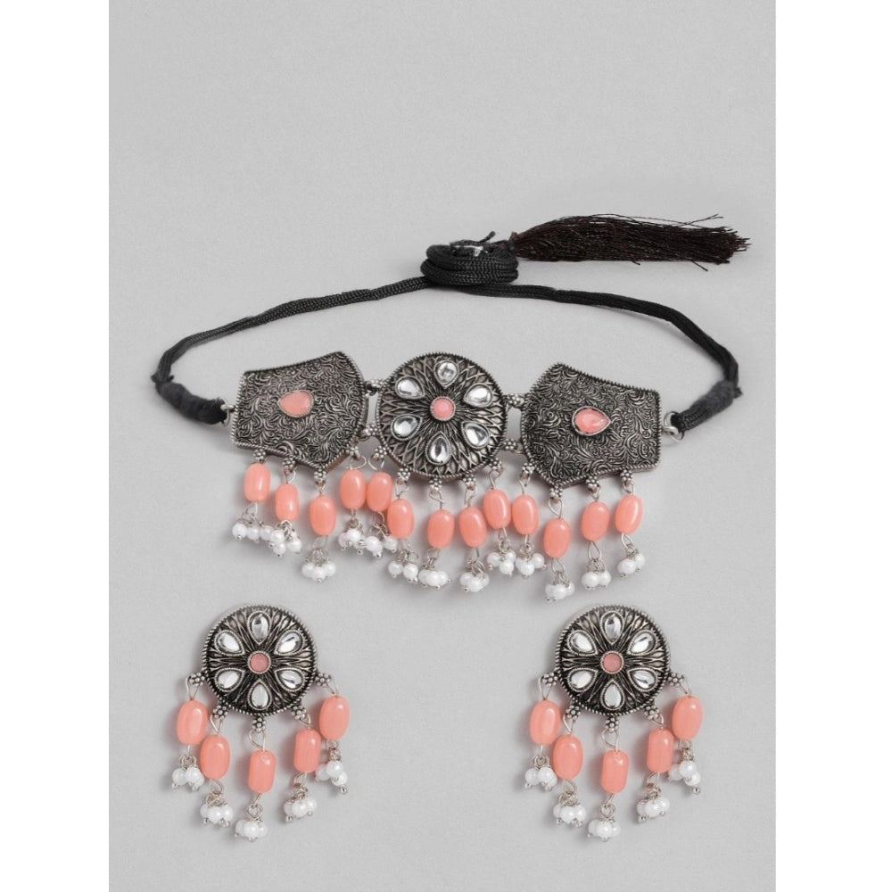 Women's Rose Gold Plated Alloy Necklace & Earings Set — Orange · 0272