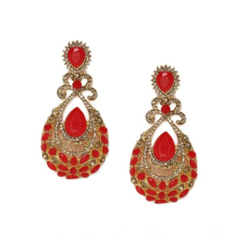 Women's Rose Gold Plated Alloy Earrings — Gold & Red