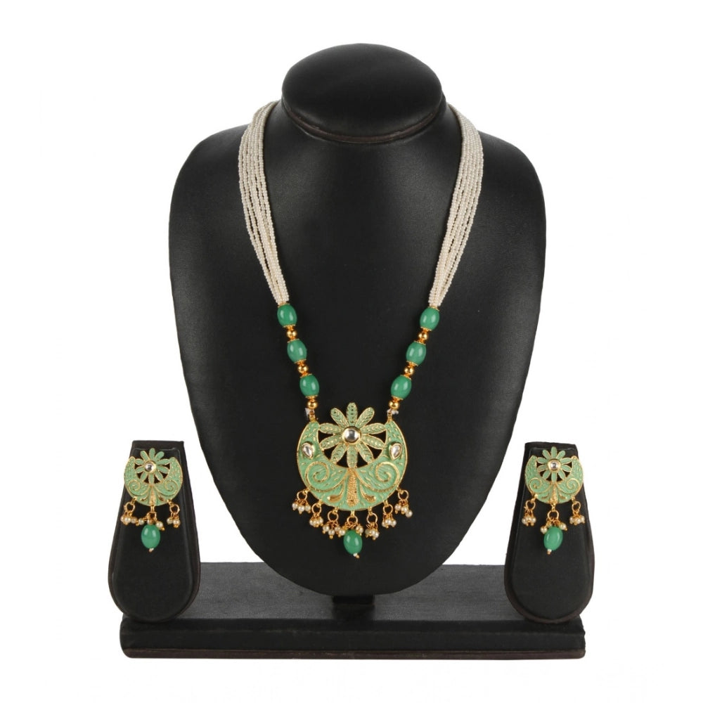Women's Rose Gold Plated Alloy Necklace & Earings Set — Green · 0136