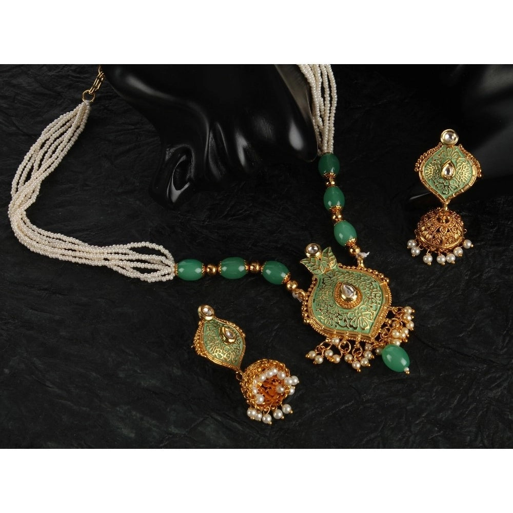 Women's Rose Gold Plated Alloy Necklace & Earings Set — Green · 0135