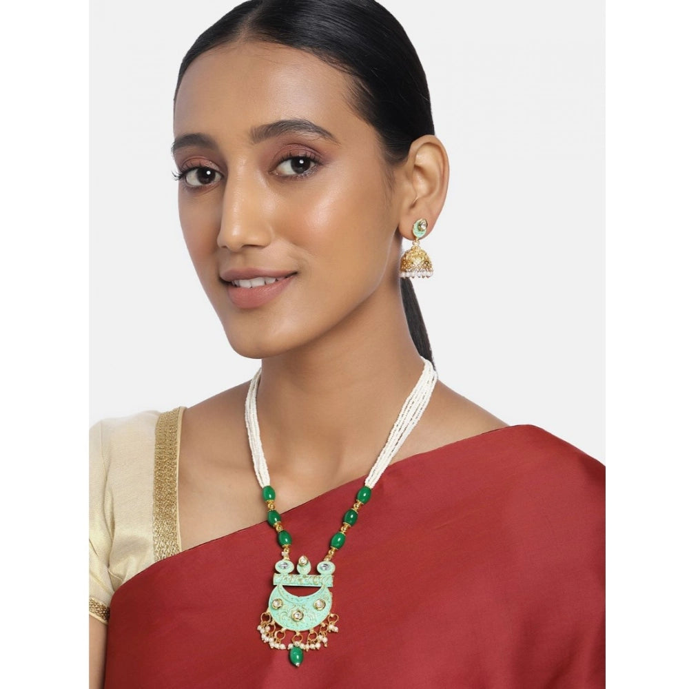 Women's Rose Gold Plated Alloy Necklace & Earings Set — Green · 0134