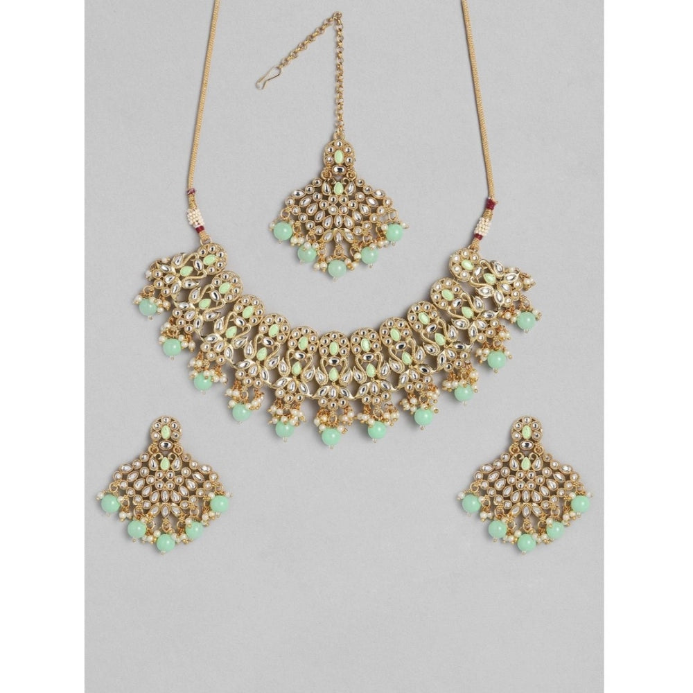 Women's Rose Gold Plated Alloy Necklace & Earings Set — Light Green · 0258