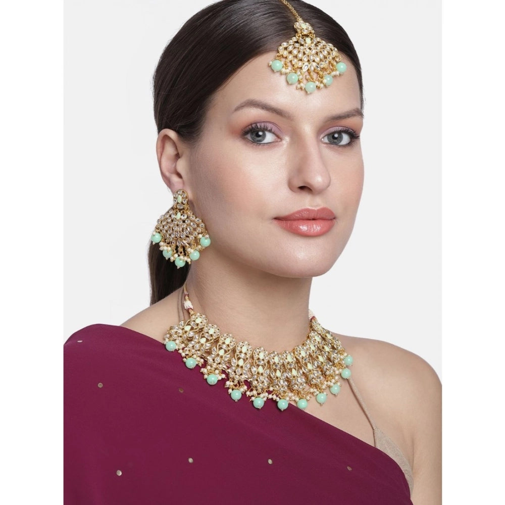 Women's Rose Gold Plated Alloy Necklace & Earings Set — Light Green · 0258