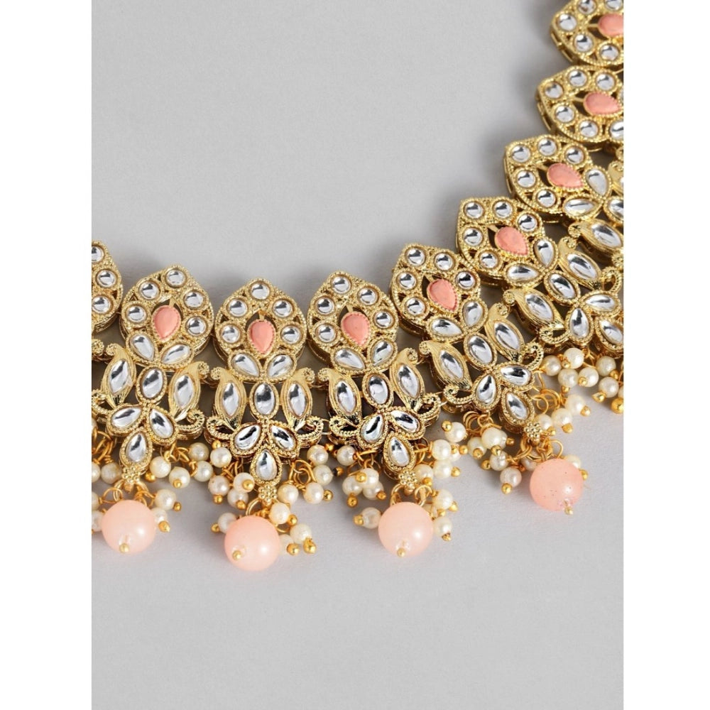 Women's Rose Gold Plated Alloy Necklace & Earings Set — Pink