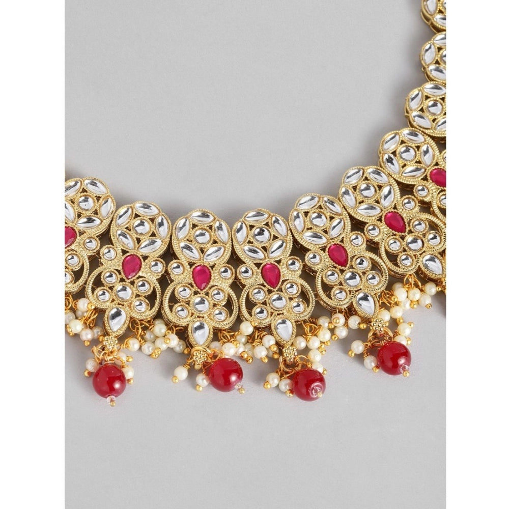 Women's Rose Gold Plated Alloy Necklace & Earings Set — Red