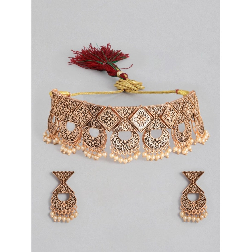 Women's Rose Gold Plated Alloy Necklace & Earings Set — Gold · 0254